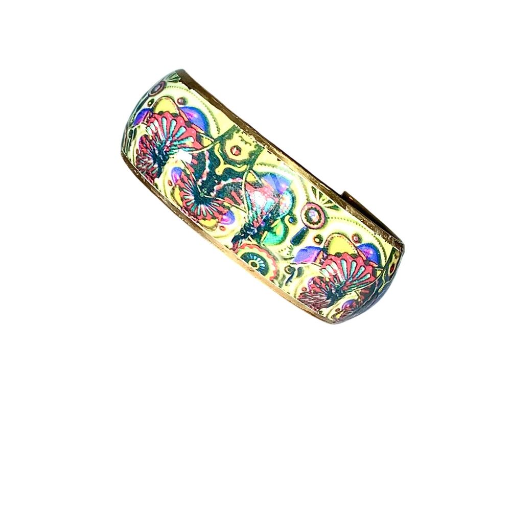 Vintage 1980's Boho Colorful Enamel Copper Art Bangle Bracelet - Picture 5 of 8